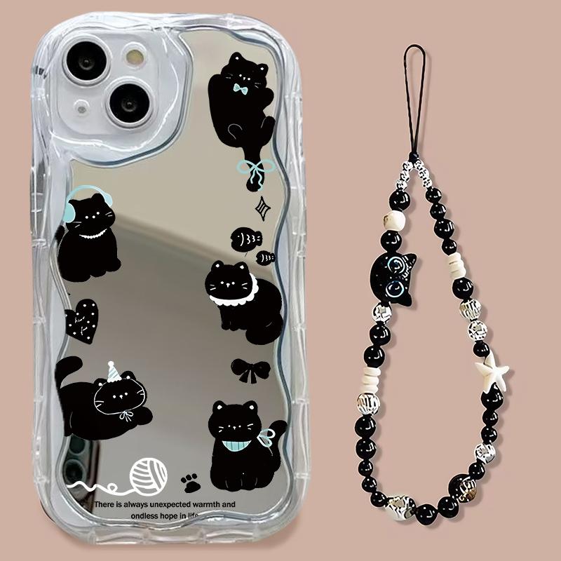 Cute Cat Mirror Chain Lanyard Case For Honor X9D X6C X7C 400 Lite 200 Pro 90 Lite X7D X9B X7A X8A X6B X6A X7B X8C Silicone Cover