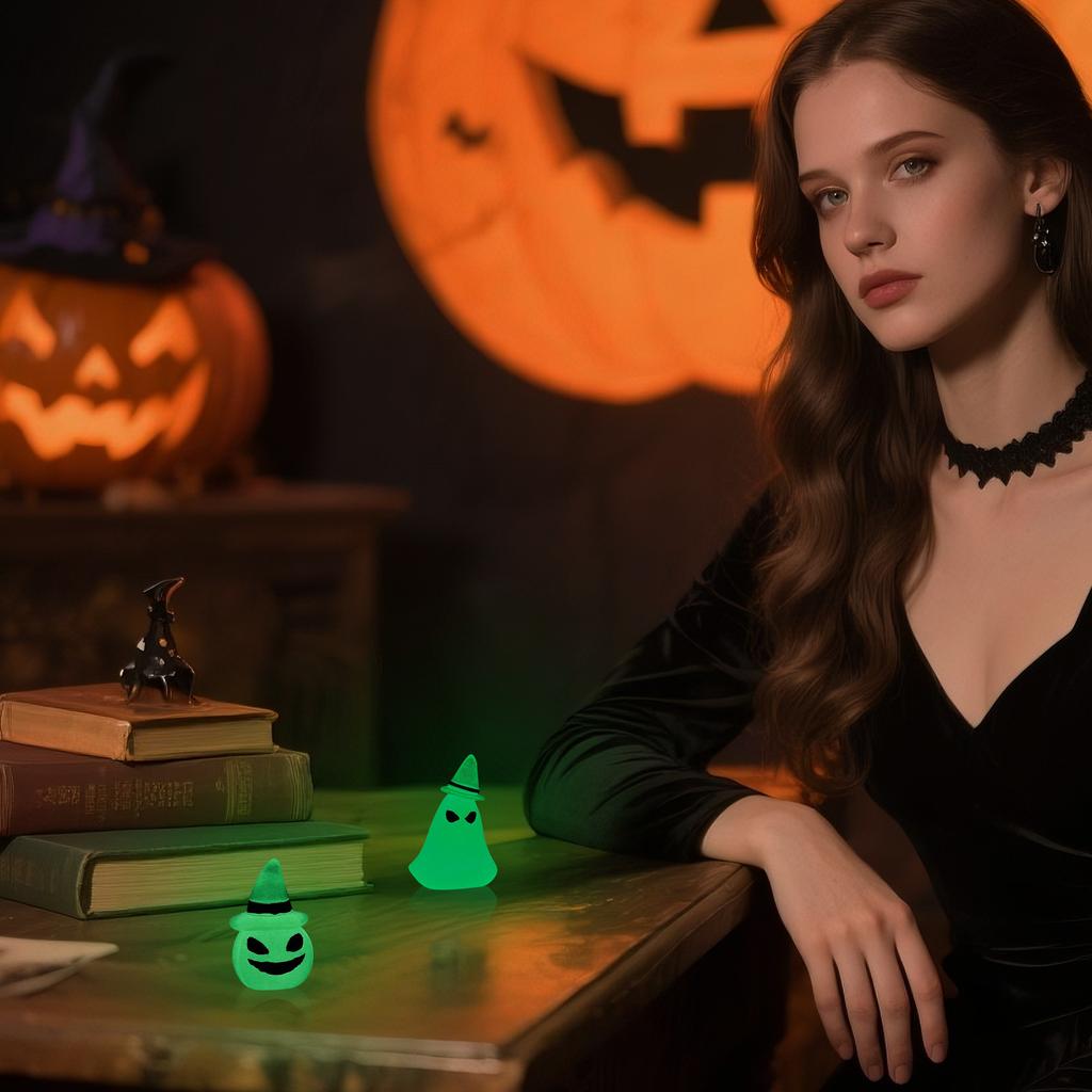 Halloween Decorations, Set Of 8 Small Glow-in-the-Dark Figurines; Pumpkin, Christmas Ornaments