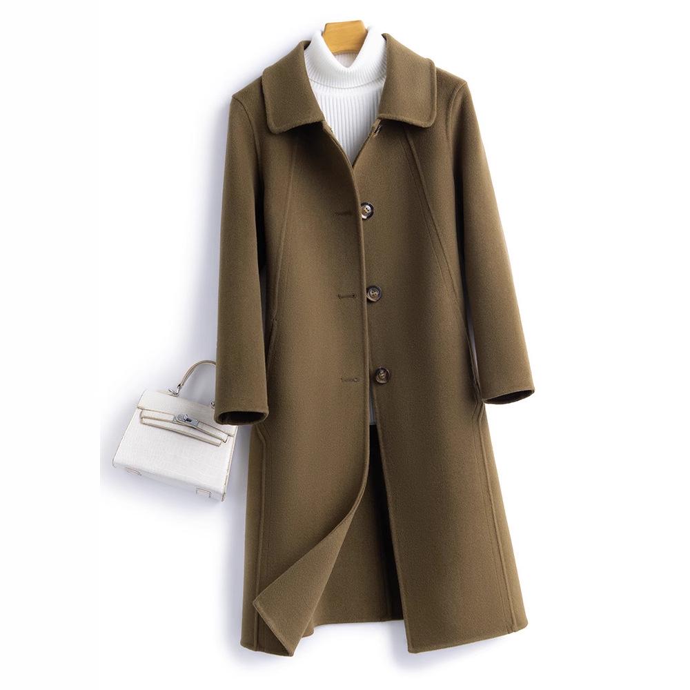 Women's Slim Long Wool Coat with Peter Pan Collar
