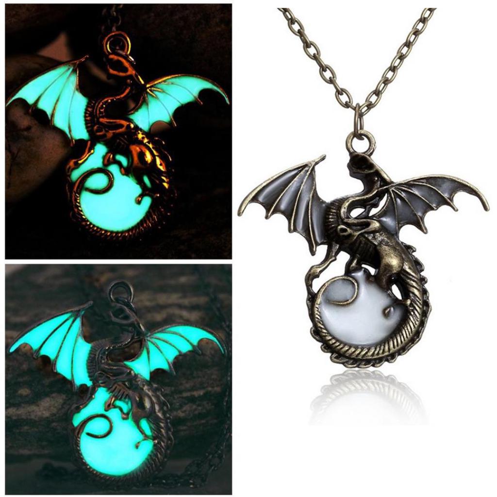 Hi 1pc Individuality Necklace Charm Sweater Chain Vintage Glow In The Dark Ancient Dragon Pendant Necklace
