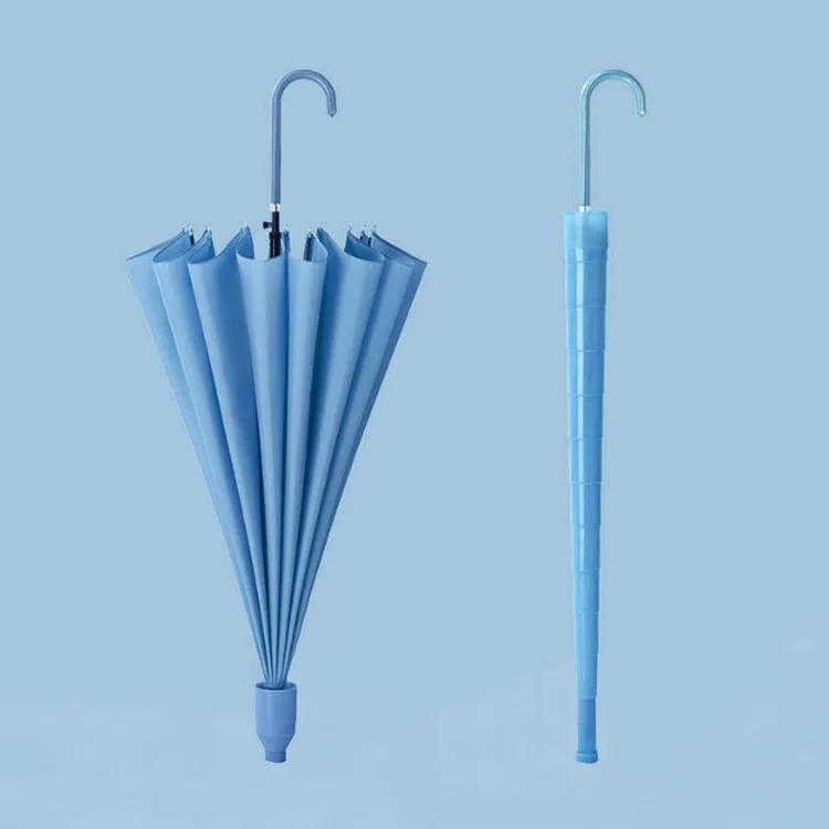 16-Rib Umbrella with Japanese-Style Fresh Design, Leather Handle, Curved Hook, Straight Pole, Large Double-Person Umbrella for Sun and Rain, Gift or