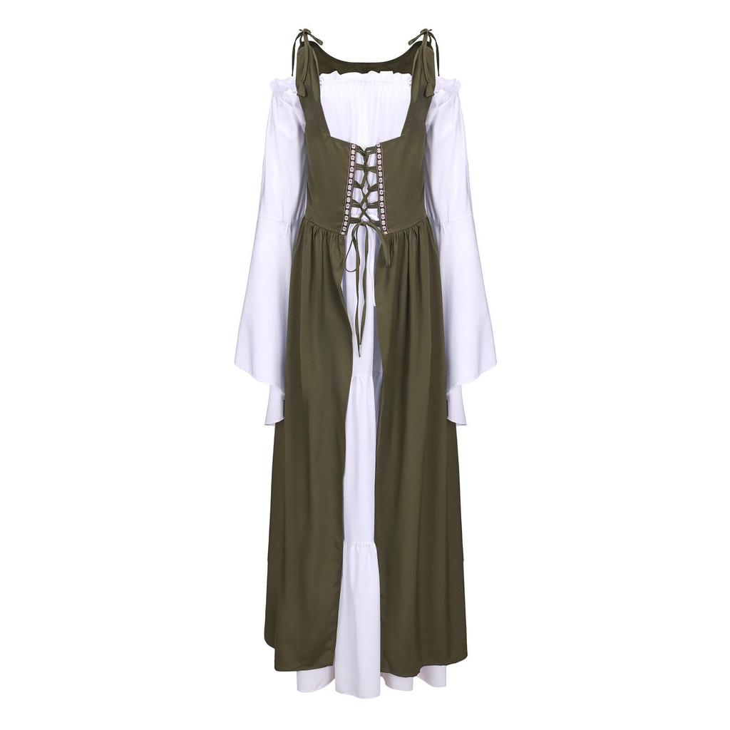 Medieval Renaissance Lace-Up Corset Dress - European & American Vintage Halloween Costume.