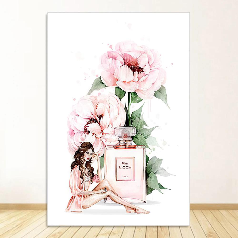 Fashion Girl Art Canvas Painting Perfume Bottle Heels Lipstick Handbag Nordic Posters And Prints Wall Pictures Room Decor