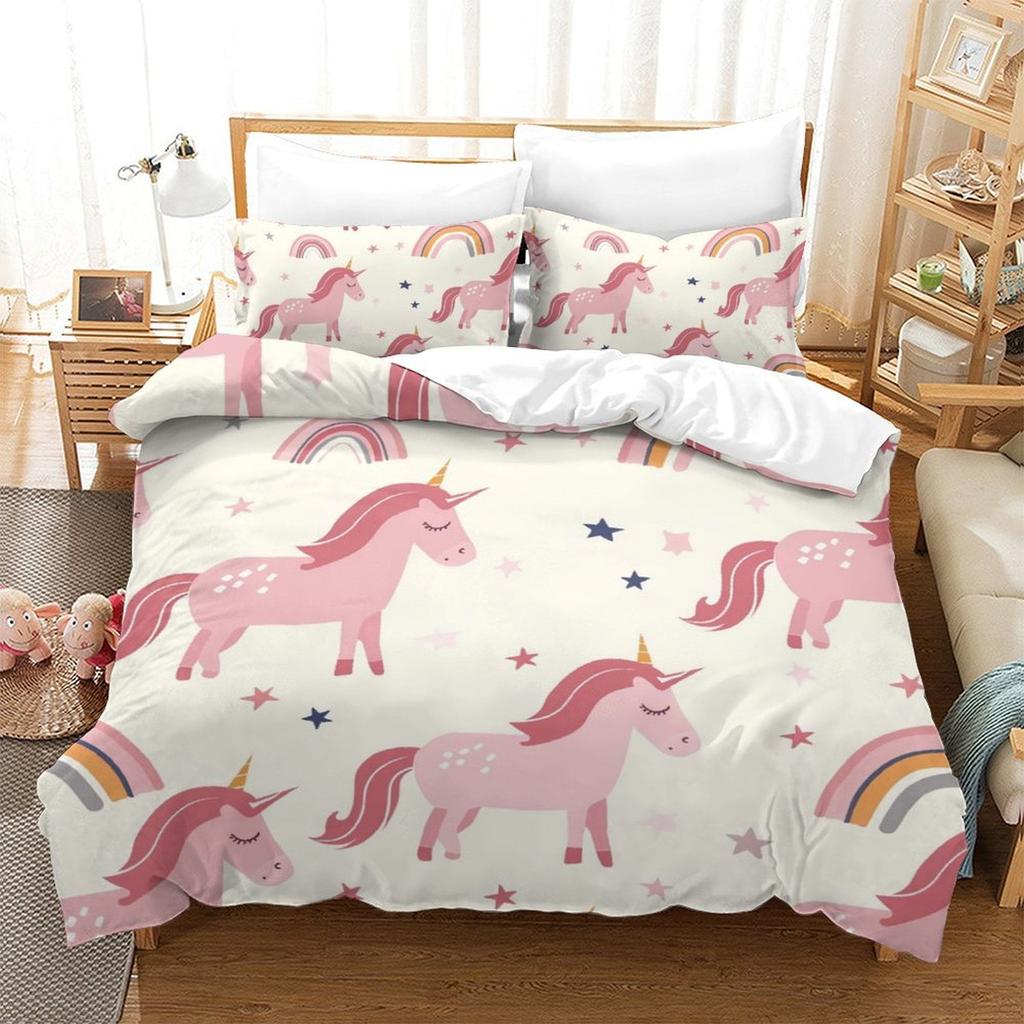 Comforter Digital Printed Unicorn Design Queen Size Bedding Girl'S Not Fading Soft And Comfortable.