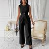 1116 spring and summer new European and American women's clothing solid color top sleeveless belt two-piece set trousers casual suit
