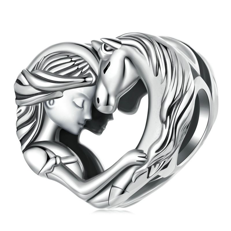 WOSTU Real 925 Sterling Silver Girl Cat Dog Charm Pendant Heart Beads Fit Bracelet Necklace DIY Jewelry Gift For Pet Lover