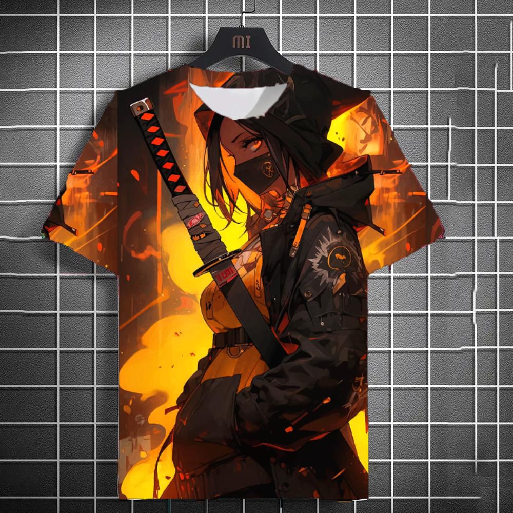 New Men's Samurai Katana Tattoo Girl T-Shirt Street 3D Print Tee Summer Women Short Sleeve Top