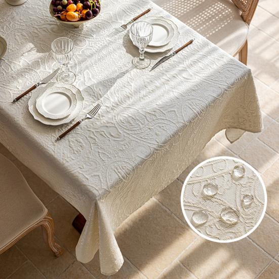 Tablecloth Waterproof Oil-Proof French Retro Style Rectangular Dining Table Cover with Tassels Crochet Patterns Home Kitchen Restaurant Decor
