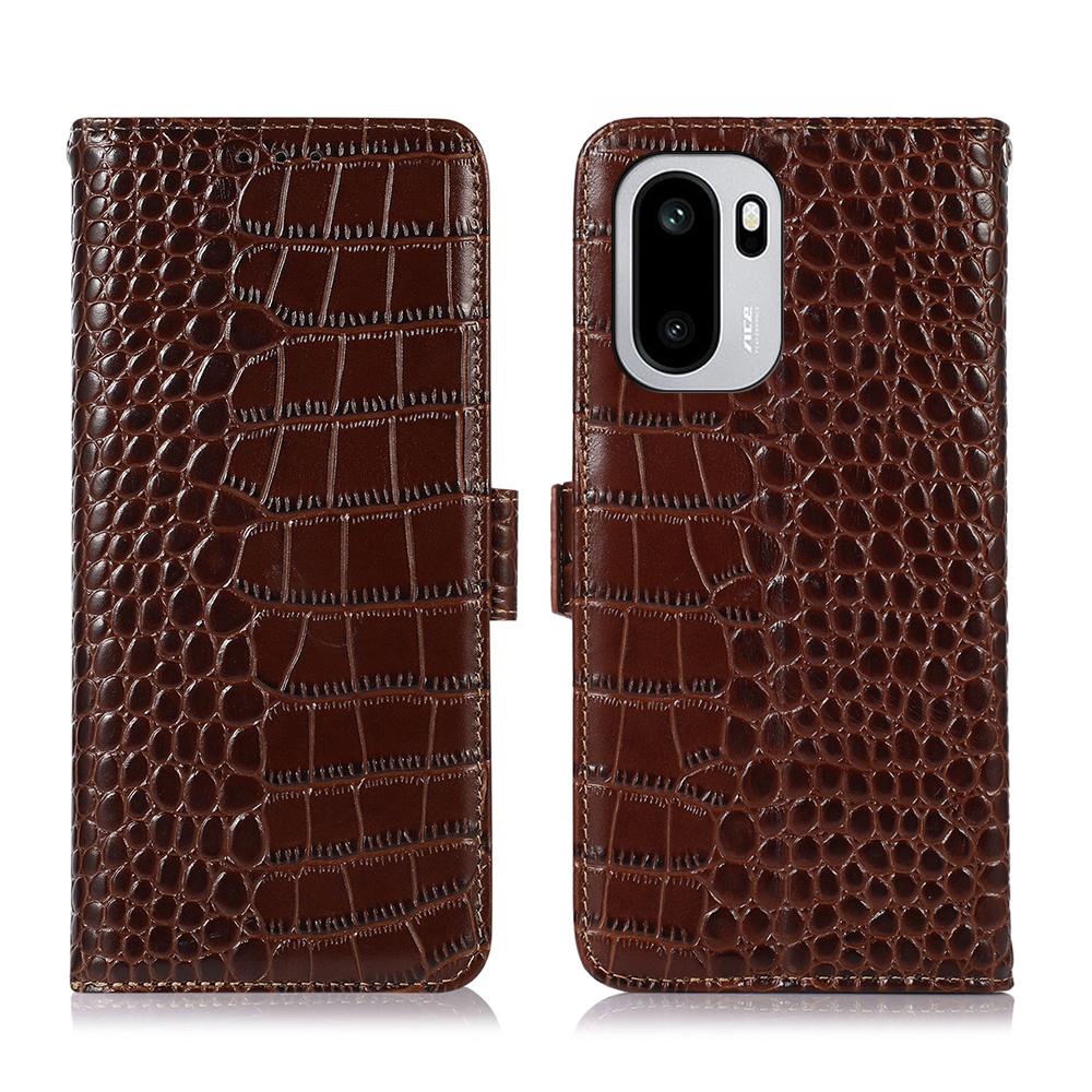 For OnePlus 15R 5G/Ace 6T 5G/Ace 6 5G Case RFID Blocking Wallet Crocodile Texture Genuine Cow Leather Phone Cover