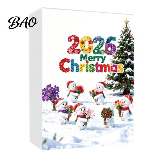 Holiday Gift Ideas Snowman Advent Calendar, 24Pcs Acrylic 2D Hanging Ornament Set Christmas Scene Decoration with Bouquet Flowers, Tree Decor,