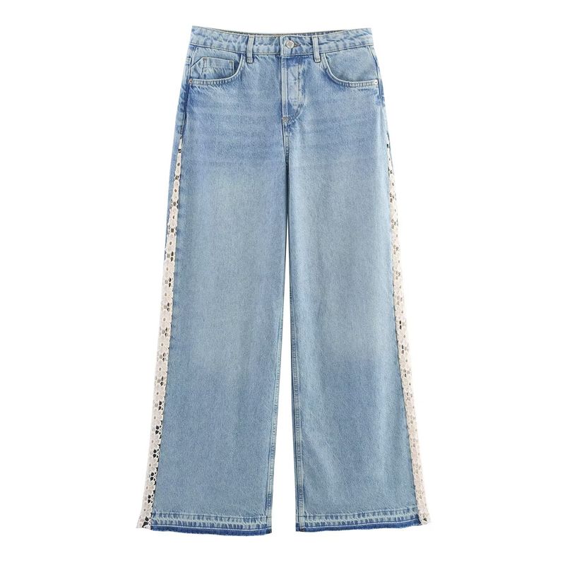 

Kaslead New Women clothes Western Style Fashion Simple Patchwork High Waist Wide Leg Jeans 1889153 Blue L