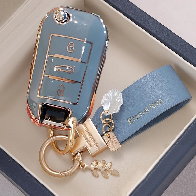 Key Case for Car Soft TPU Car Flip Key Case Full Cover Holder For Peugeot 3008 208 308 508 408 2008 307 4008 For Citroen C4 C4L