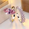 Female Pink Zircon Stone Engagement Ring Set Vintage CopperColor Bridal Wedding Bands Party Jewelry For Women