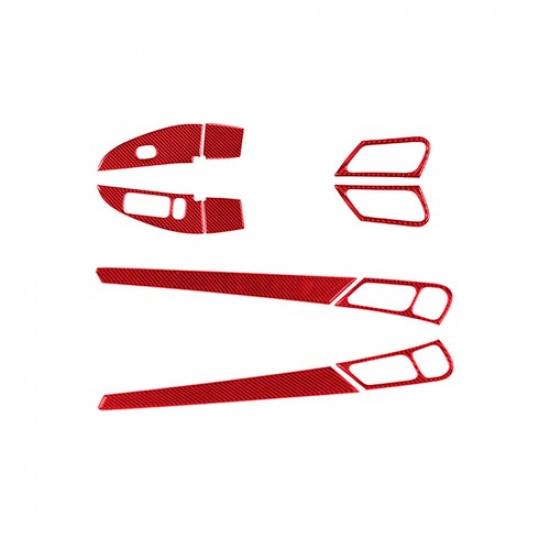 10Pcs Red Carbon Fiber Interior Door Control Cover Trim For Mercedes-Benz W203