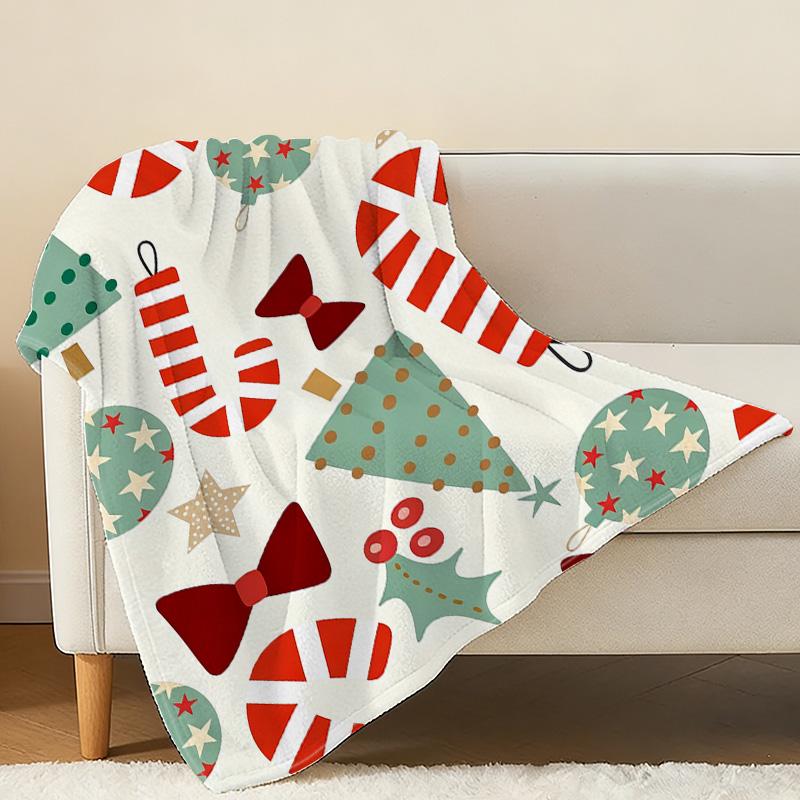 Christmas Theme Flannel Blanket – Thick Warm Soft Single Throw, Cozy for Home/Guest Room, Holiday Decor, Winter Warm Comfort