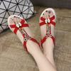 Sandals Ladies Roman Shoes Flat Without Heel Sandal Female Orthopedic Rhinestone Comfortable Shoe Butterfly Summer New 2025 Red