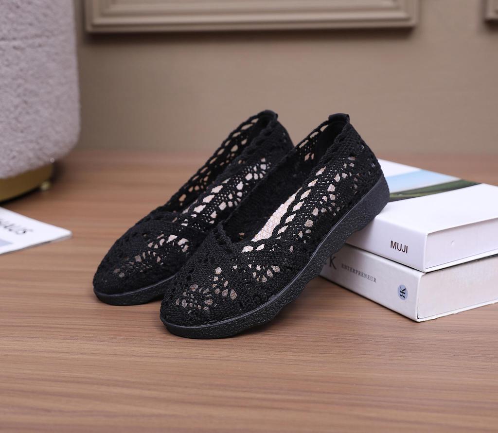 Women's Ethnic Style Mesh Lace Flat Shoes - Breathable & Comfortable