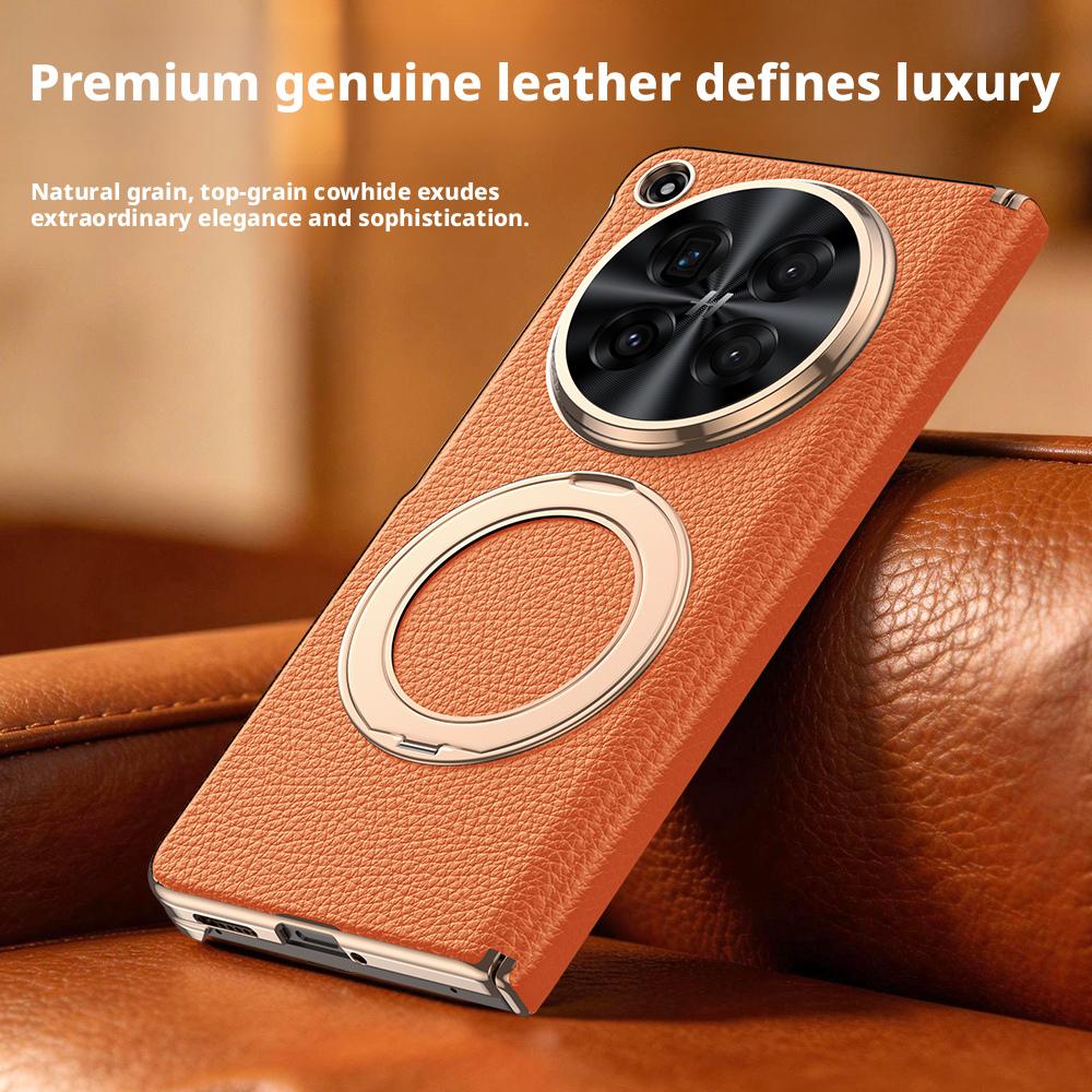 For Oppo Find N6 Case Genuine Leather Magnetic Metal 360° Rotating Stand Dual Hinge Protection Cover For Find N6 Phone Shell