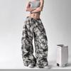 Womens Vintage Camo Cargo Pants High Waist Loose Wide Leg Casual Trousers