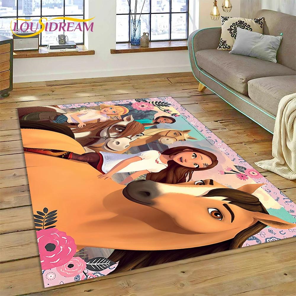 Spirit Riding Free Cartoon Horses Rug Carpet for Living Room Bedroom Home Decor,Non-slip Decoration for Sofa Doormat Girl Gift