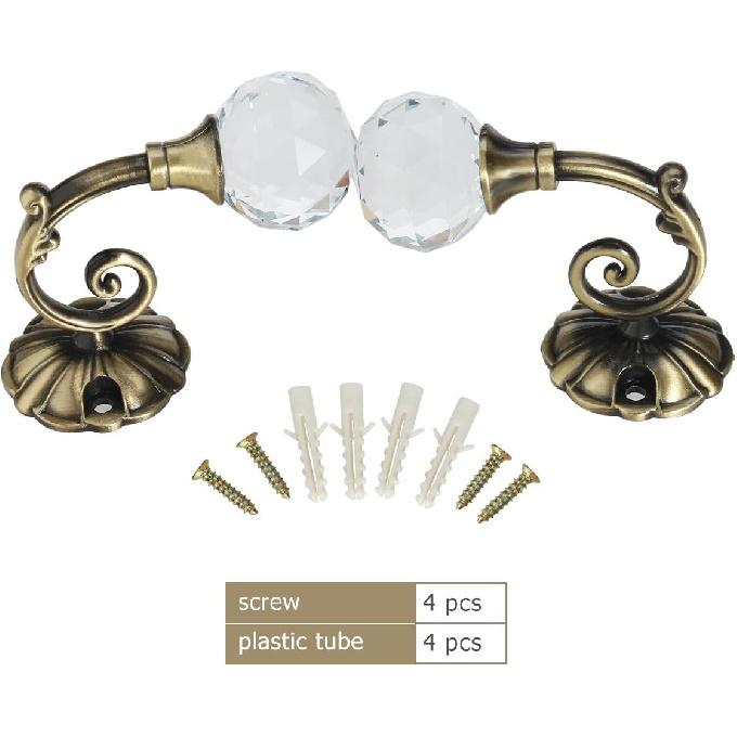 Curtain Tieback Hooks Drapery Holdbacks Crystal Ball Curtain Hookback Wall Mount Metal Curtain Holdback (Bronze 2pcs)