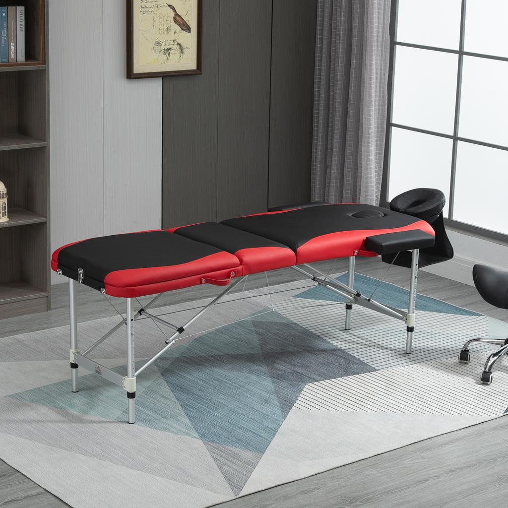 Folding Massage Table Bed with Carrying Case, Lightweight Couch Spa Beauty Bed with Adjustable Height, Aluminium Frame, Black