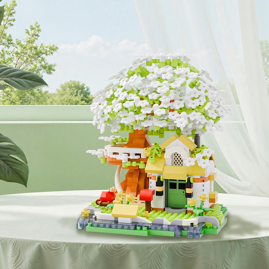Four Seasons Cherry Blossom House Building Blocks Micro Particle Brick Game Assembly Toys For Kids Adult Creative Decoration