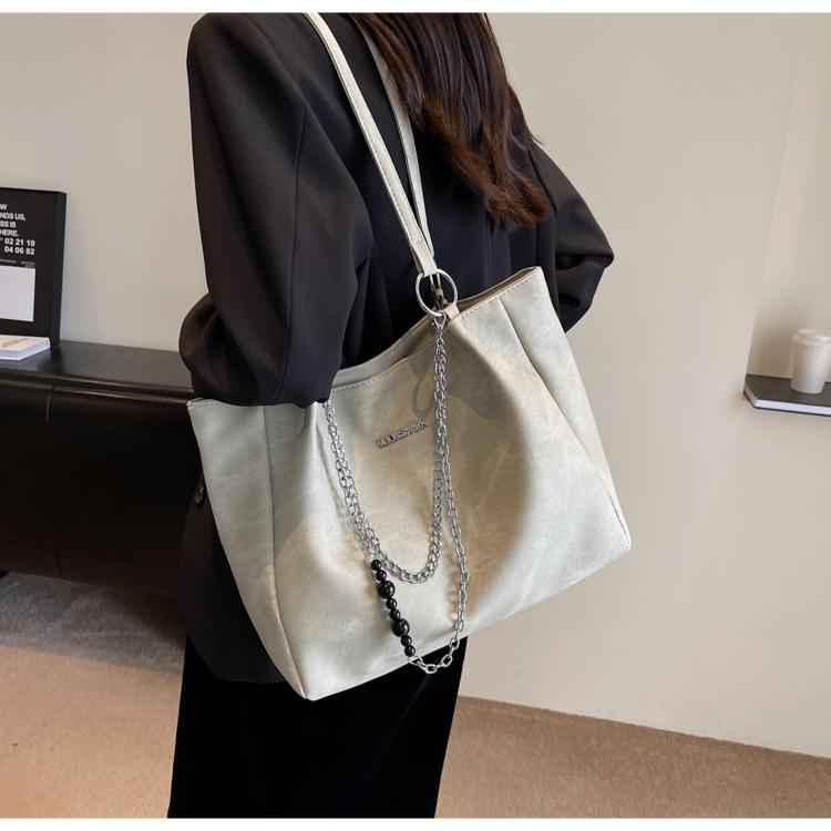 Solid Color Ladies Shoulder Bag Pu Leather Chain Letter Sequined Women's Tote Bag Large Capacity Portable College Girls Handbags