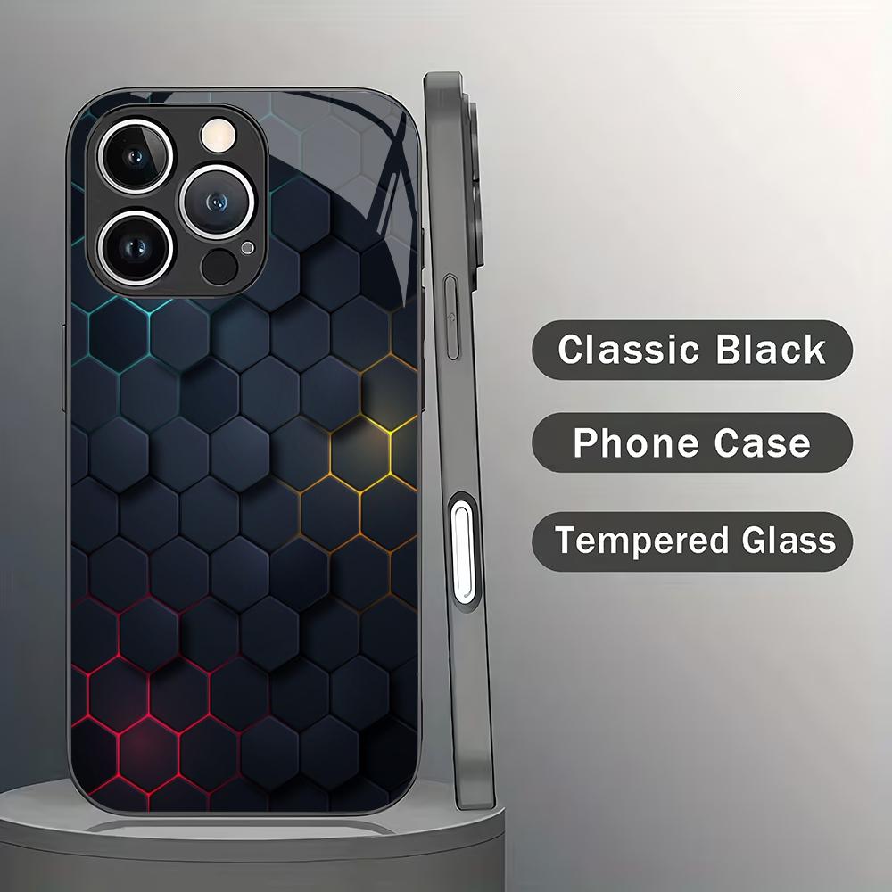 Black checkered pattern tempered glass mobile phone case suitable for iPhone 17/16/15/14/13/12/11Pro Max all-inclusive anti-fall
