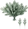 Frosty Snow-covered Pine Branches Christmas Decorations—artificial Pine Needles and Snowflake Sprigs Green. 30PCS
