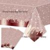 Rose Gold Birthday Theme Disposable Plastic Tablecloth for Party Decoration