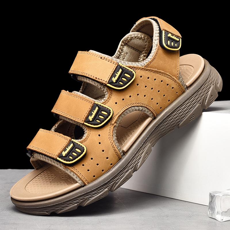 Chaussures d'Été pour Hommes Sandales pour Hommes Antidérapantes Chaussures d'Été d'Extérieur Sandales de Luxe en Cuir Véritable Pantoufles de Plage Décontractées Haute Qualité