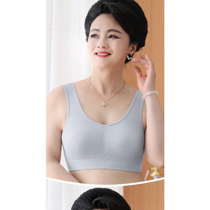 Womens Middle Aged Plus Size Vest Style Seamless Wirefree Thin Push Up Sports Bra