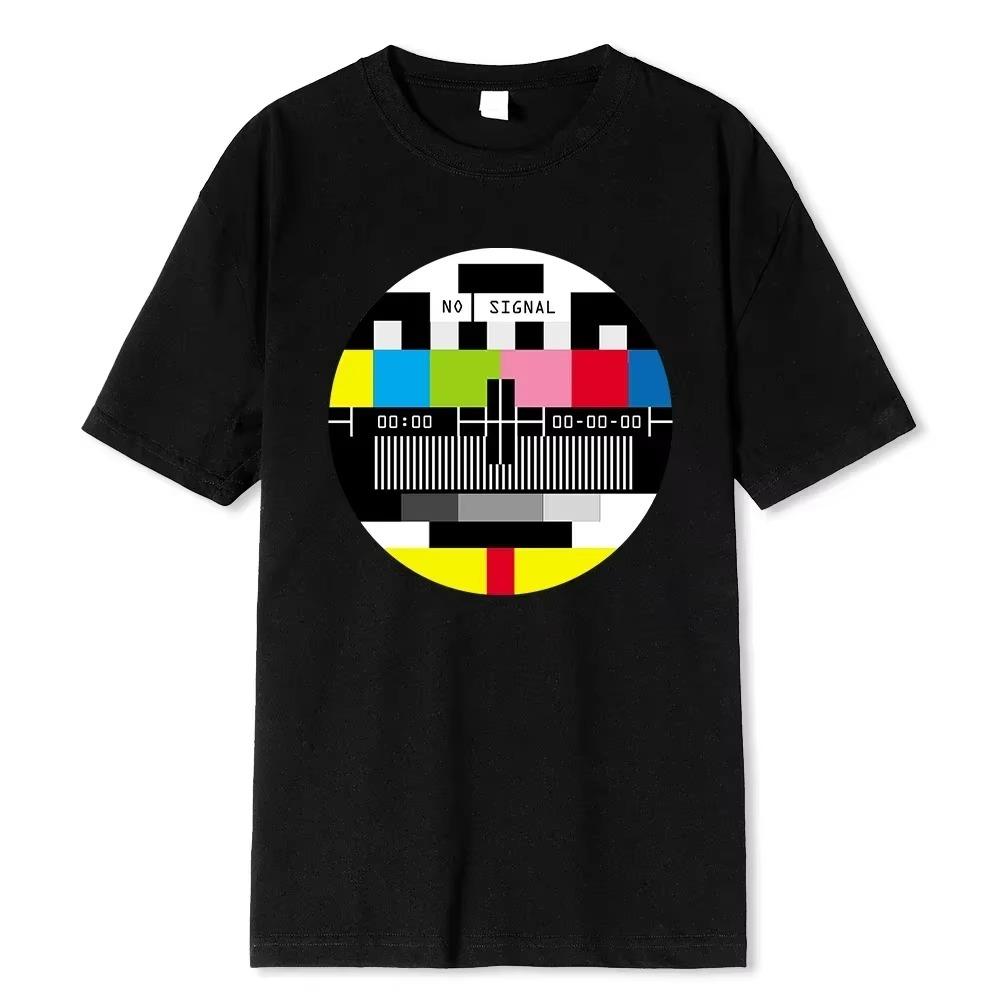No Signal Men Camiseta Hip Hop Estilo Streetwear Tops & Tees Novidade Geométrica Manga Curta Verão Algodão Camiseta Camisetas Oversize