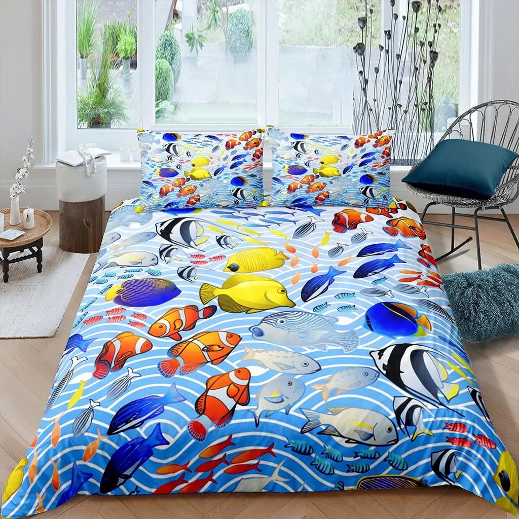 Japanese Duvet Cover Koi Carp Couple Swimming Cherry Blossom Branch Culture Design For Bedroom Decorative Orange Grey Women Men