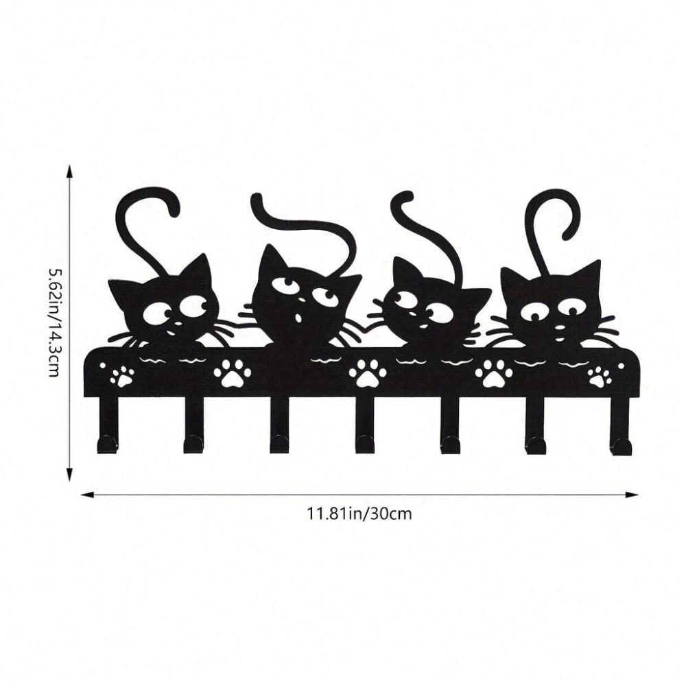 Wrought Iron Multifunctional Cat Hook for Keys Clothes Towels Storage Wall Mounted Holder Bathroom Kitchen Decor
