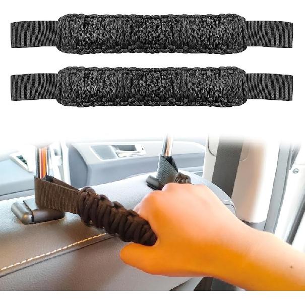 2Pcs Headrest Grab Handles, Car Front Rear Seat Back Roll Bar Grip Handles Kit, Nylon Grab Handl With Headrest Mounted, Heavy Duty Automotive