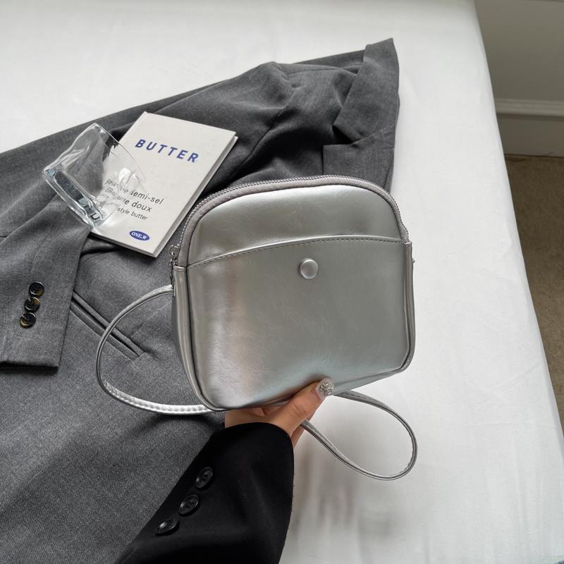 High-Grade Sense One Shoulder Bags Women Soft Leather Zipper Design Small Square Pack Solid Color Phone Bag