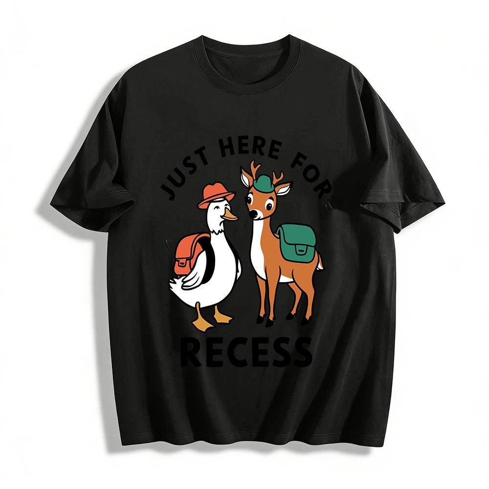 

Cute Duck Deer Print Casual Top Just Here For Recess Pure cotton T-shirt XXS