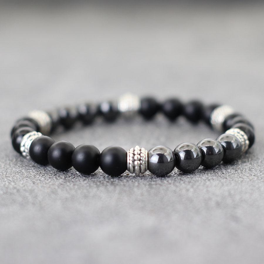 Simple Men Bracelet Natural Lava Tiger Eye Stone Hand Beaded Brass Braclet Casual Accessories Prayer Meditation Yoga Braslet