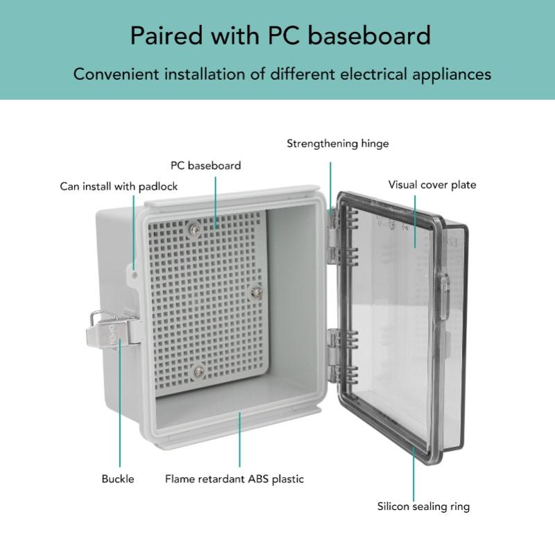 Waterproof Junction Box Transparent Hinged Cover IP67 ABS Plastic Electrical Enclosure With Mounting Plate For Outdoor