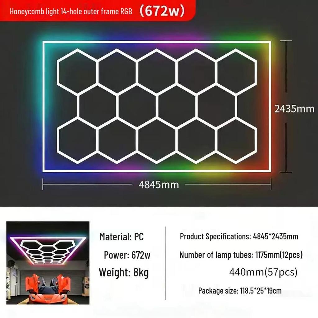 Hexagonal Waterproof LED Honeycomb Lamp for Gyms, Barbershops, and Car Washes.