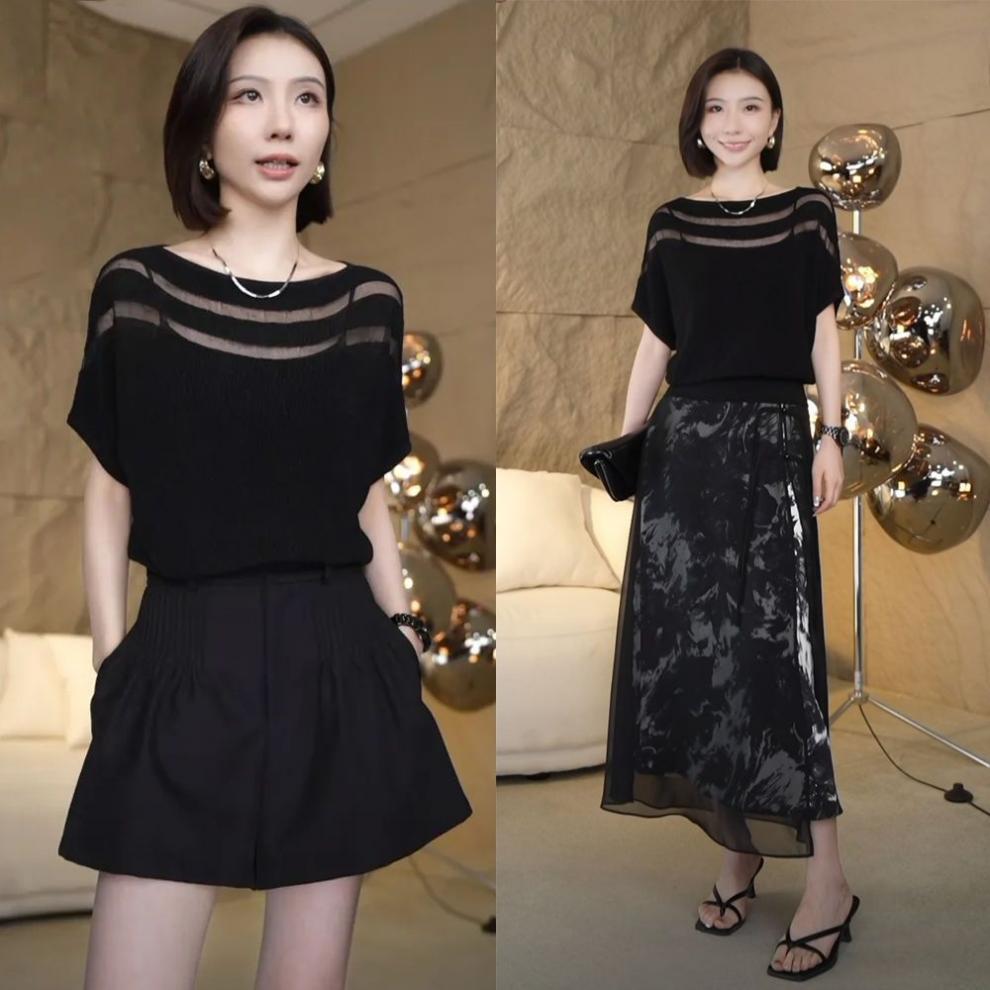 2025 Summer Round Neck Ice Silk Organza Short Sleeve Women's Fashionable Versatile T-shirt