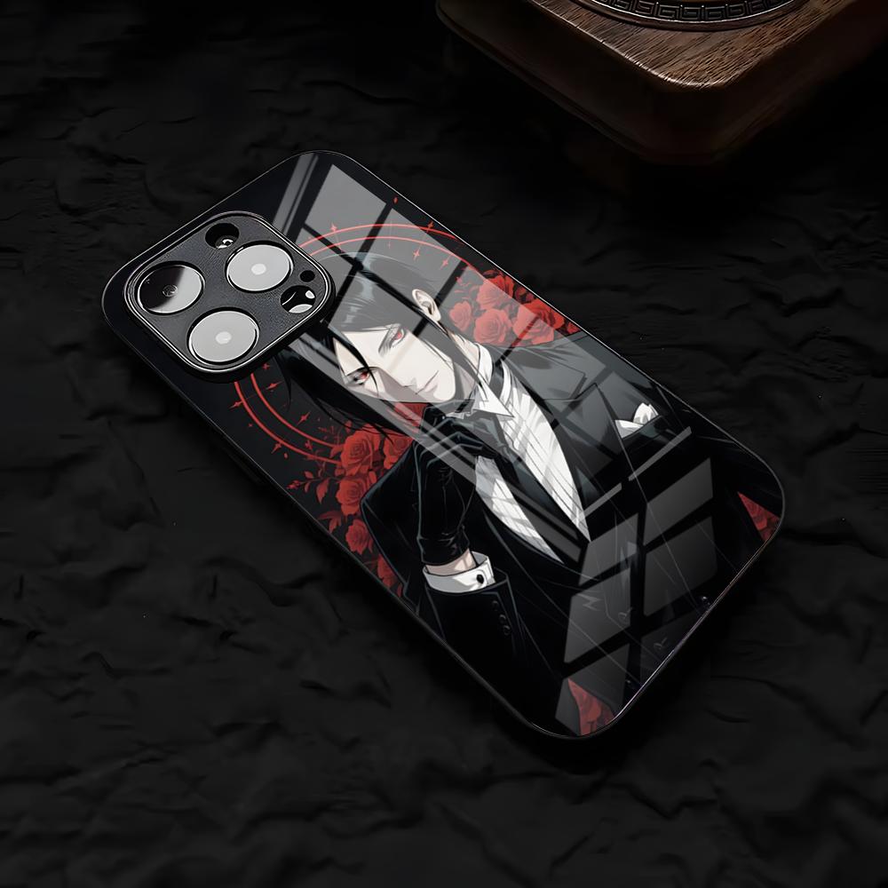 Anime Black B-Butler Phone Case For IPhone 17 Air 16 E Pro Max 15 14 13 Mini 12 Pro 11 Max Plus Black Glass Cover