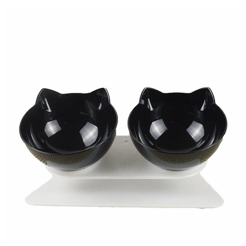 Cat Elevated Double Transparent Plastic Bowl Pet Feeding Bowl Raised The Bottom Cats and Small Dogs Cute Cat Face Bowl