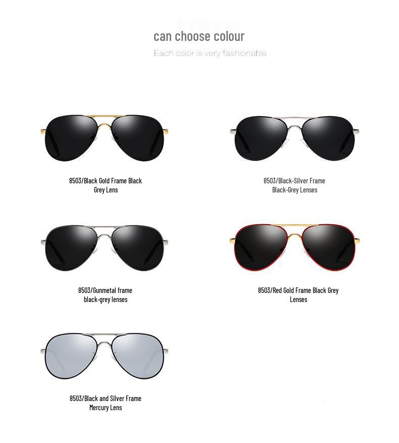 Men's Vintage Large Frame Polarized Driving Sunglasses - Spring Leg Frog Mirror HD 8503