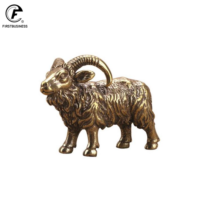 Pequeño adorno de cabra de latón macizo, figuritas en miniatura de animales del Zodíaco de cobre antiguo, accesorios de decoración del hogar, decoración de escritorio