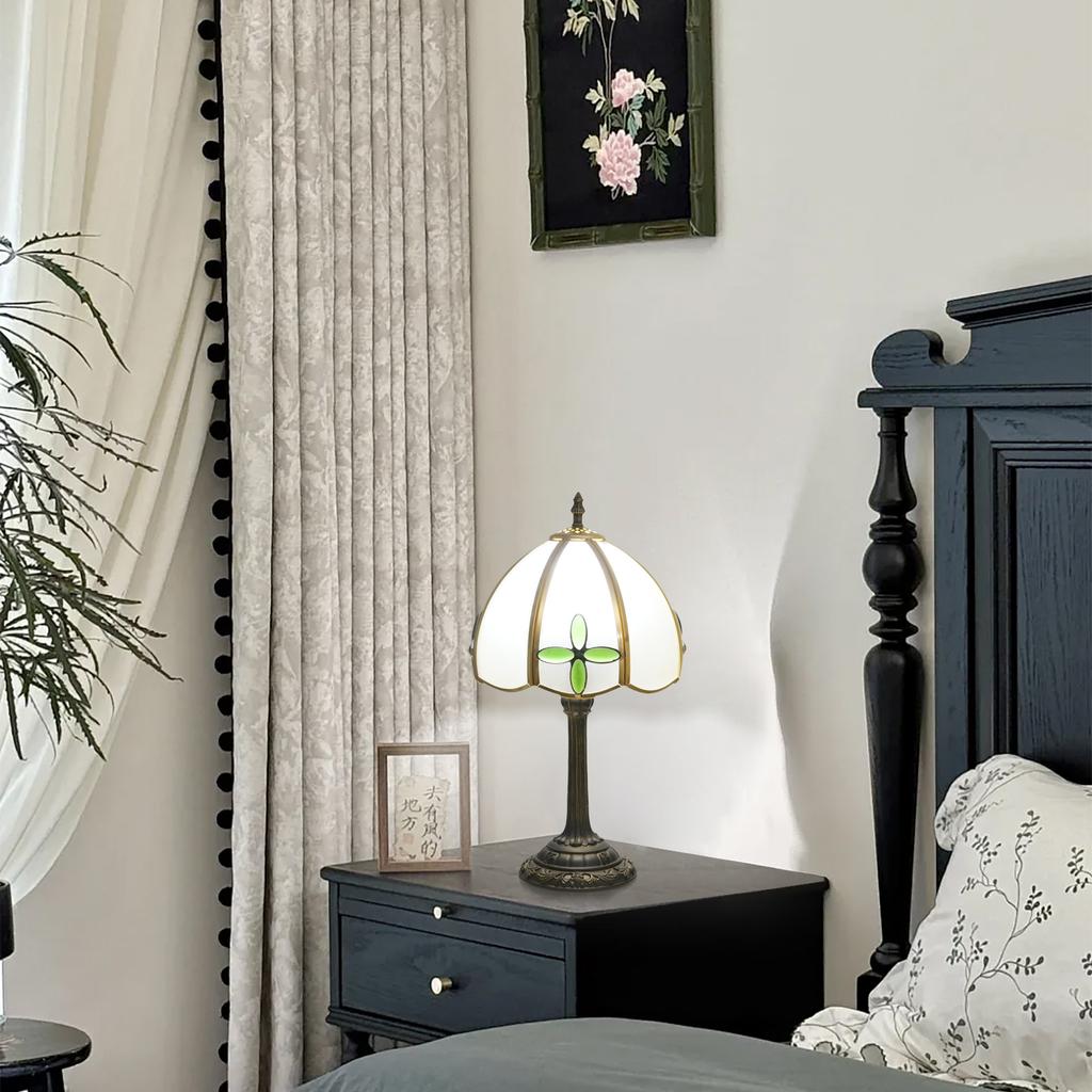 Modern Glass Shade Lamp with Bronzed Base 8-Inch Home Decor Desk Lamp with Four-leaf Clover Design for Indoor Lighting