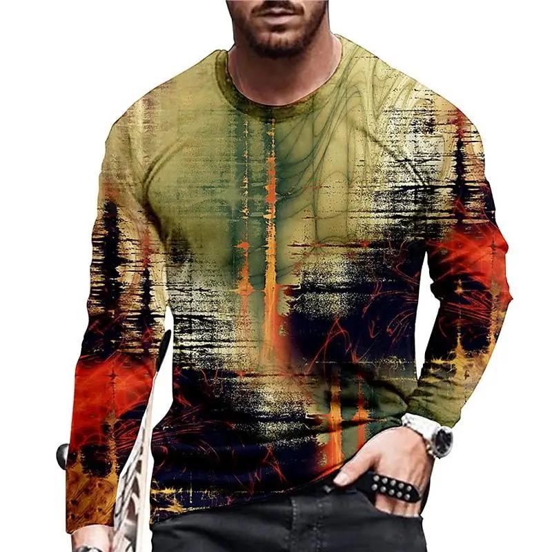 2023 Vintage Print T-shirt 3D Clock Shirt Clock Long Sleeve Casual O- Neck 6xl  Shirt Oversized Trend Tops Tee Shirt Man Clothes