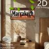 2D Flat, Retro Aluminum Plate, Decorative Plaque & Statues (6"x 12"), Marrakech with Desert Architecture, Travel Themed Decor